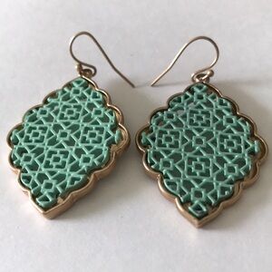 OFFERS WELCOMED Elegant Gold and Green Filigree Dangle Earrings